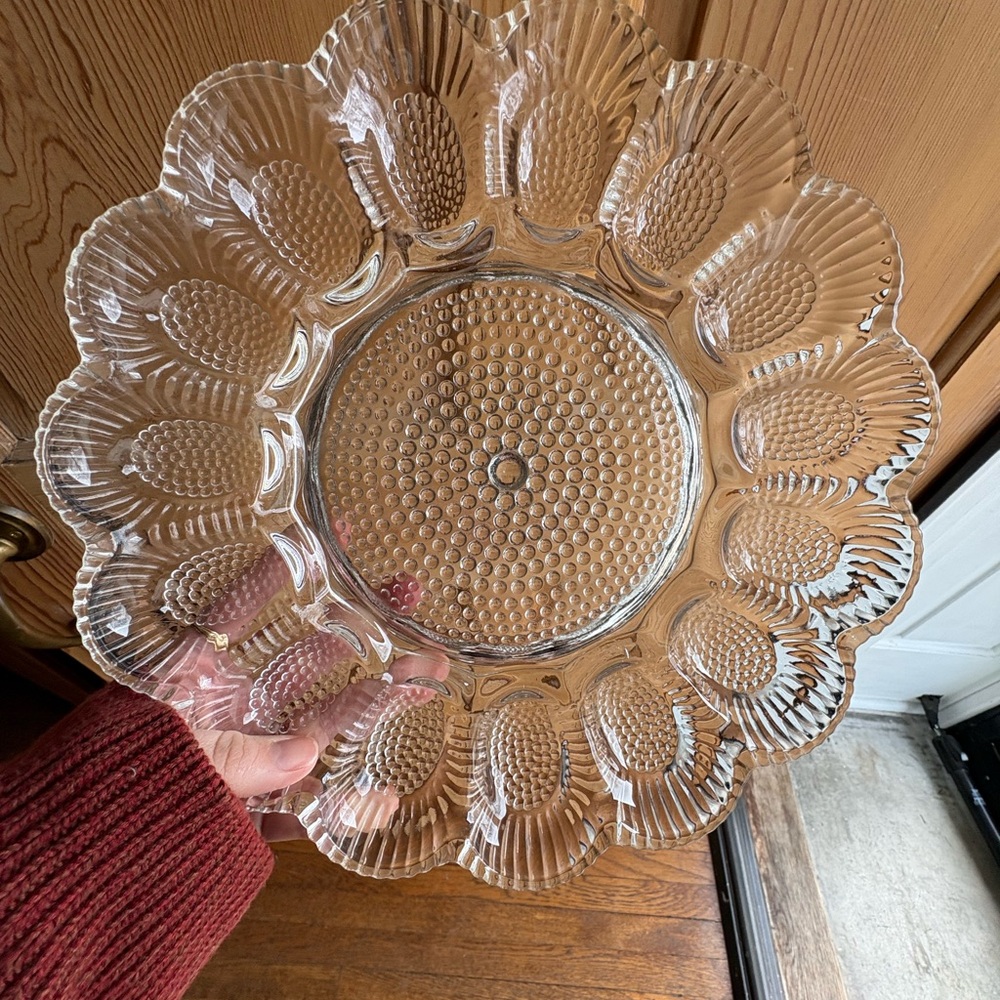 Indiana Glass Clear Glass Egg Plate Platter Vintage